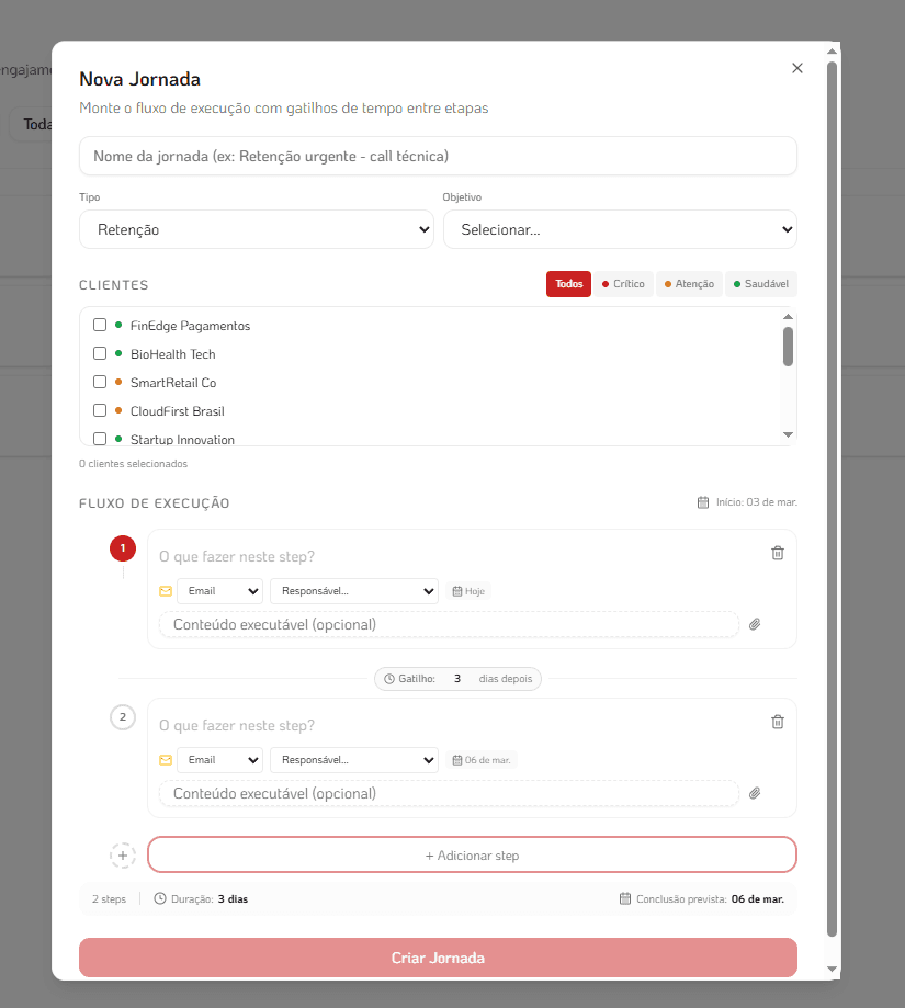 Jornadas personalizadas com gatilhos automáticos